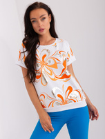 Hurt Biało-pomarańczowa damska bluzka z nadrukiem
