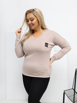 Beżowa bluzka plus size z dekoltem V