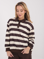 Světlobéžová dámská oversized mikina s pruhy.