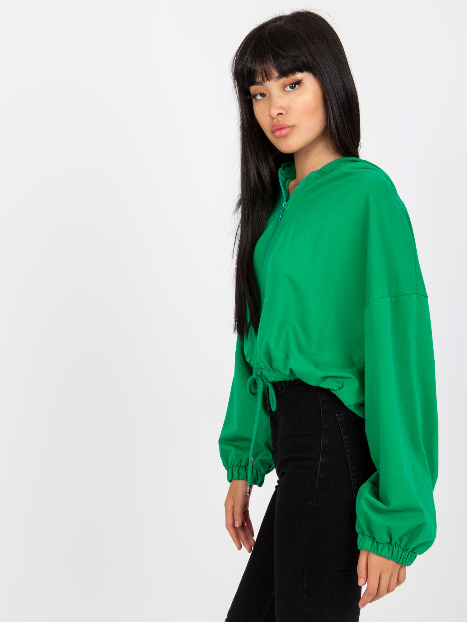 Zielona rozpinana bluza basic z kapturem RUE PARIS