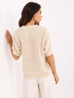 Hurt Beżowy sweter oversize z krótkim rękawem