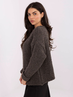 Ciemnoszary sweter boucle z okrągłym dekoltem