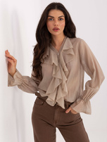 Beżowa przezroczysta koszula z żabotem