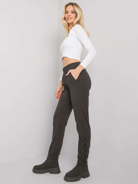 Ciemne khaki spodnie dresowe z guzikami Cindy RUE PARIS