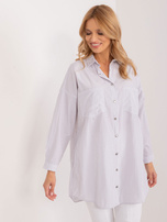 Hurt Jasnoszara długa koszula rozpinana w paski 