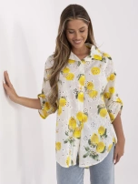 Ecru-yellow asymmetrical shirt with embroidery.