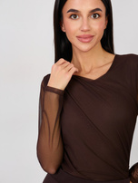 Chocolate mesh bodysuit with lining.