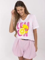 Pink and white blouse with lemon print.