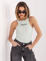 Miętowy damski tank top z haftowanym napisem SUBLEVEL 
