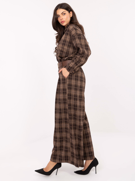 Brązowe flanelowe spodnie w kratę