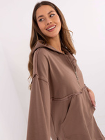 Hurt Brązowy damski komplet basic z długą bluzą