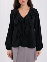 Schwarze elegante Bluse mit Puffärmeln RUE PARIS.