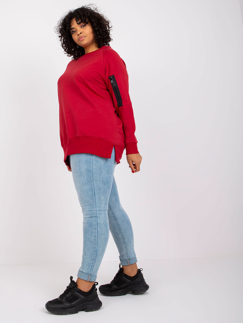 Bordowa dresowa tunika plus size z napisami na rękawach Parma