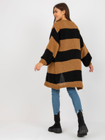 Hurtowna Czarno-camelowy kardigan w paski OCH BELLA 