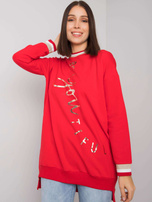 Czerwona bawełniana tunika plus size z napisem Jamellia