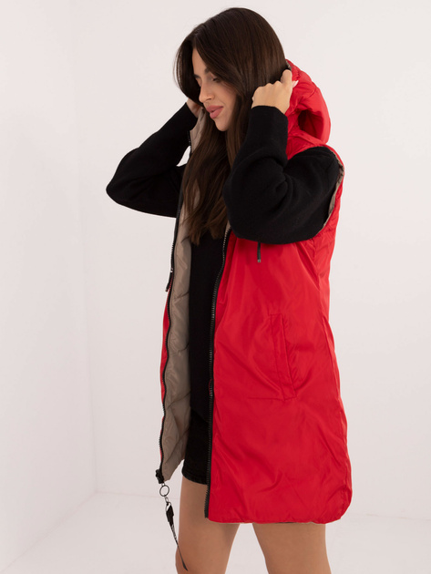 Hurt Beżowa dwustronna kamizelka damska z kapturem