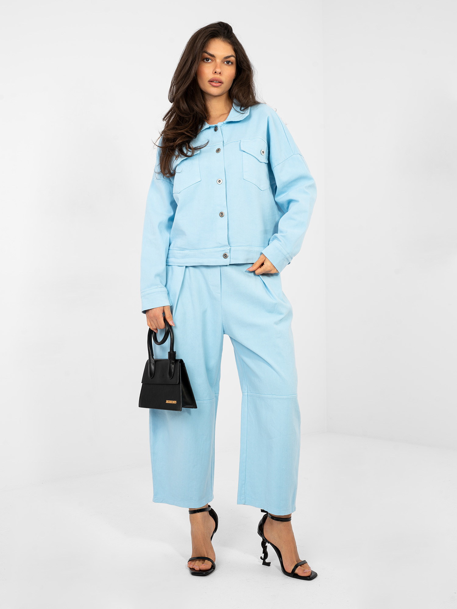 Pastel blue denim jacket with pockets RUE PARIS.