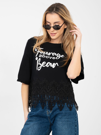 Czarna bawełniana bluzka z napisami 