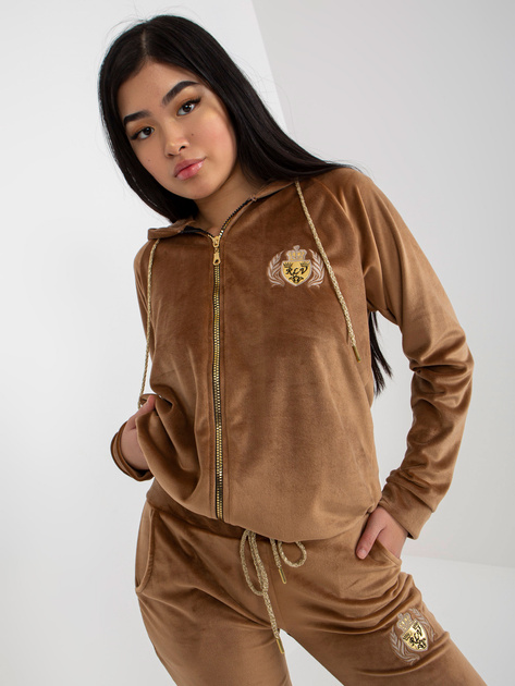 Hurt Camelowy dwuczęściowy komplet welurowy ze spodniami