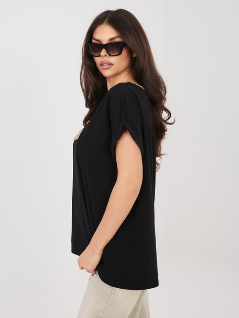 Czarna bawełniana bluzka z wypukłym napisem