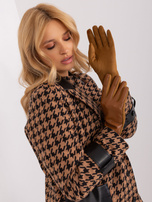 Hurt Jasnobrązowe gładkie rękawiczki z eko skórą 