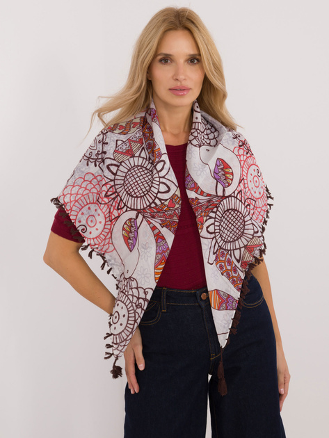 Hurt Ciemnobrązowo-czerwona chusta z frędzlami