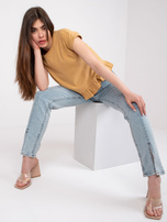 Camelowy t-shirt z falbankami Hierro MAYFLIES