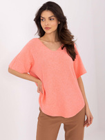 Hurt Brzoskwiniowy dwustronny sweter z dekoltem V