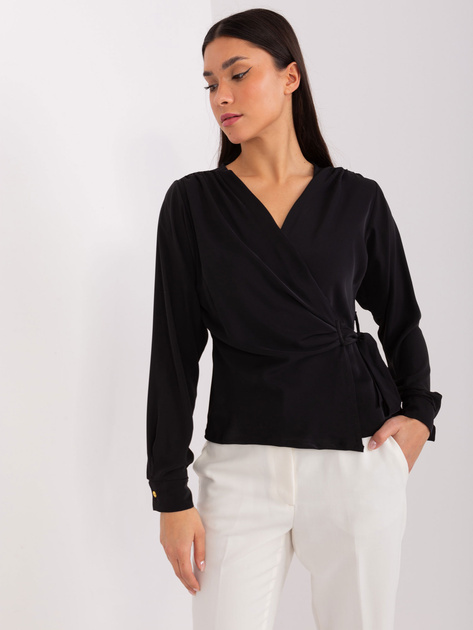 Hurt Czarna bluzka wizytowa z kopertowym dekoltem