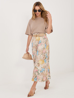 Beżowa rozkloszowana spódnica w kwiaty 