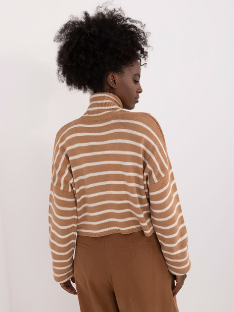 Hurtownia Camelowy krótki sweter golf w paski