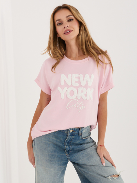 Jasnoróżowa bluzka z wypukłym napisem RUE PARIS
