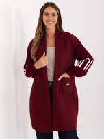 Bordowy damski kardigan z napisami na rękawach 