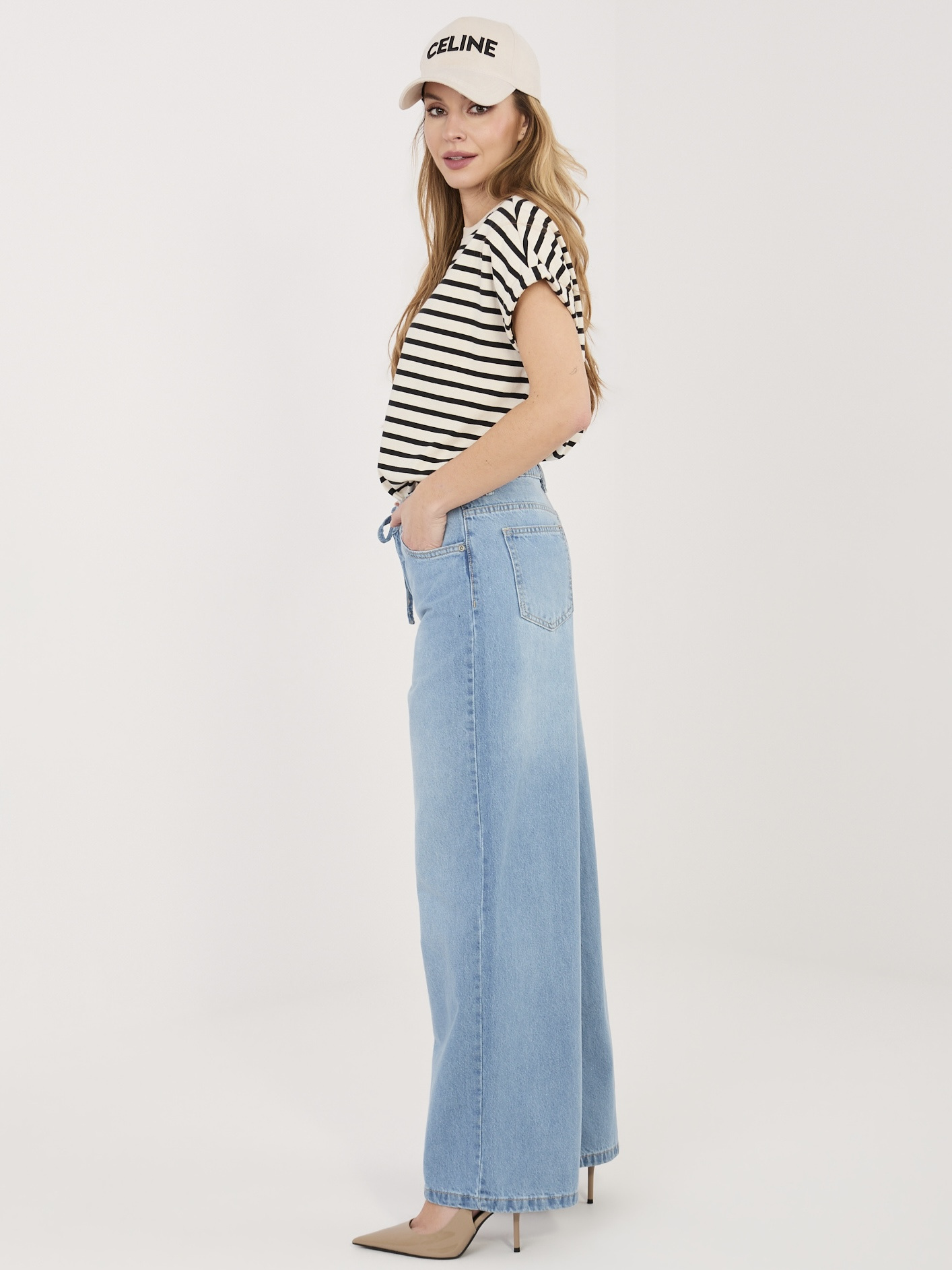 Niebieskie jeansy wide leg z wiązaniem SUBLEVEL 