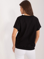 Hurtownia Czarna bawełniana bluzka z aplikacją RUE PARIS