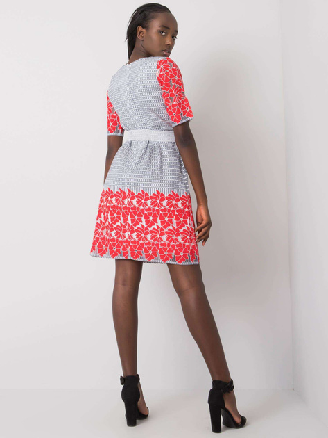 Szaro-czerwona wzorzysta sukienka Katya