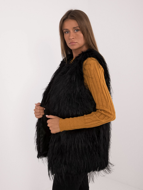 Hurtownia Czarna kamizelka futrzana z podszewką