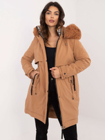 Hurtownia Camelowa zimowa kurtka parka z futerkiem