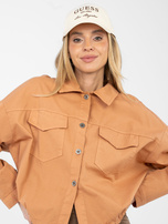 Ceglasta bawełniana koszula z gumką na dole RUE PARIS 