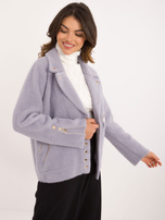 Hurt Light purple alpaca jacket with snap fastener.