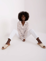 Hurtownia Biało-brązowa bawełniana bluzka oversize