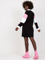 Hurt Różowo-czarna prosta sukienka basic z kołnierzykiem RUE PARIS