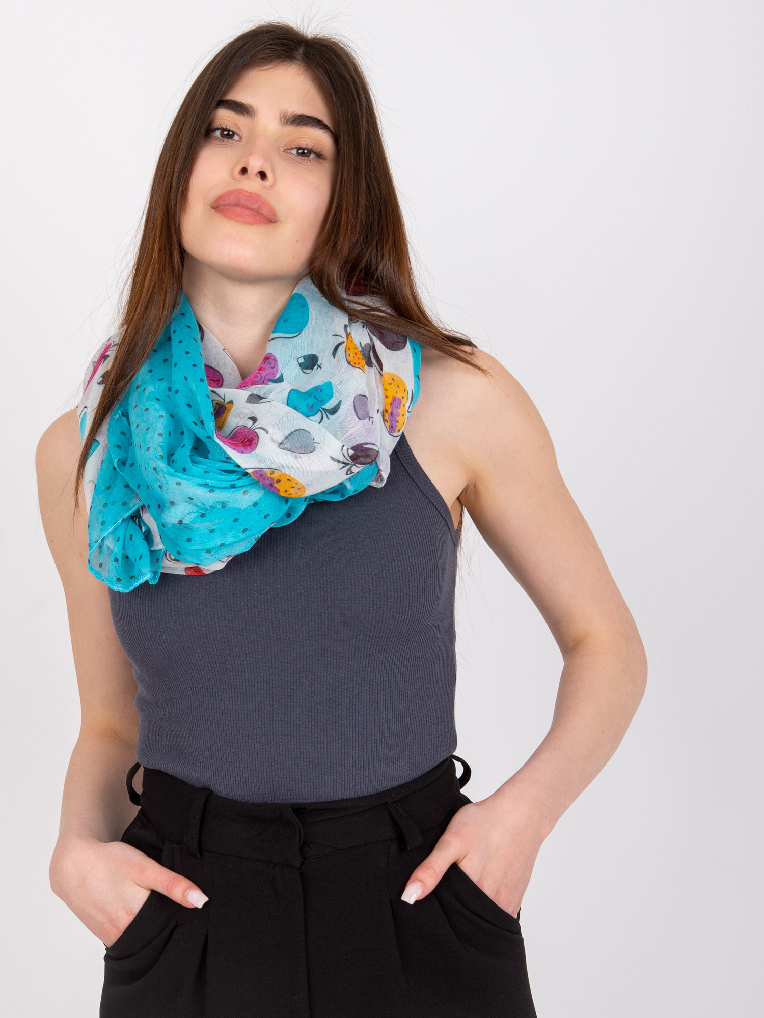 White and blue scarf with print