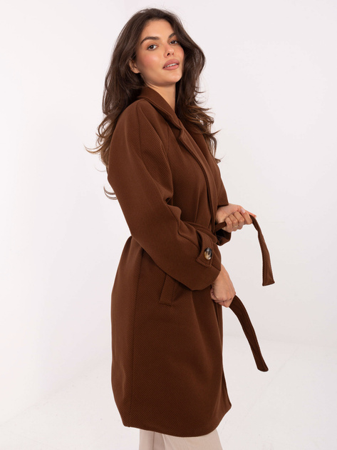 Brązowy damski płaszcz z kieszeniami RUE PARIS