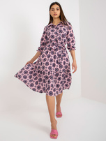 Hurt Jasnofioletowa midi sukienka z printem i kołnierzem