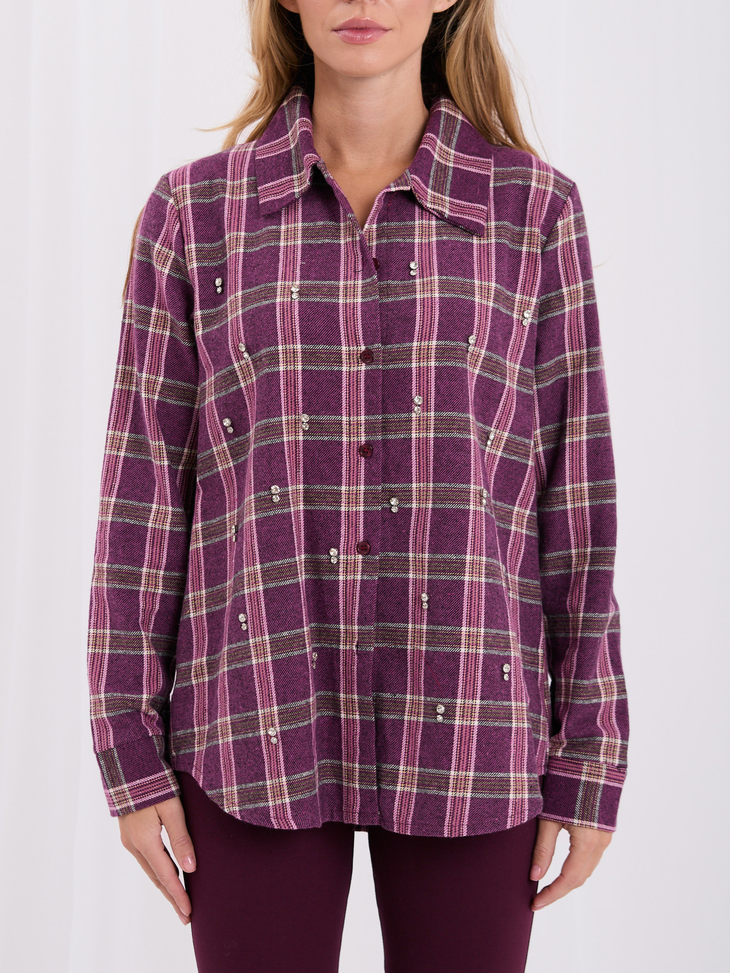 Fioletowa flanelowa koszula oversize z kołnierzykiem 