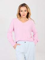 Pastelowy różowy sweter basic z długim rękawem