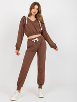 Hurt Brązowy dresowy komplet basic z kopertową bluzą