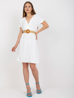 White casual dress with braided belt RUE PARIS  
