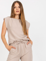 Hurtownia Beżowy komplet casualowy z kieszeniami RUE PARIS 